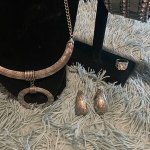 Silver Jewelry Set with Necklace, Earrings, and Ring